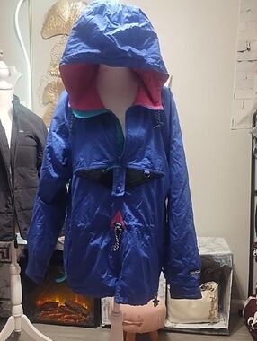 Helly Hansen Blue Kids Hooded Rain Jacket with Pink Lining